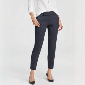 {Ann Taylor} Blue White Square Dot Print Mid Rise Straight Leg Ankle Dress Pants